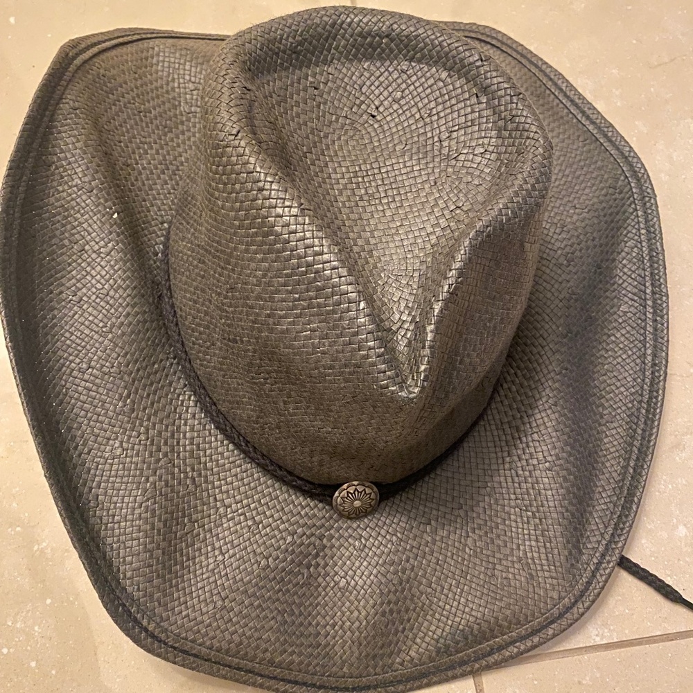 Shady Brady Unisex Black Raffia Straw Cowboy Hat Julia Chin Strap Size Medium
